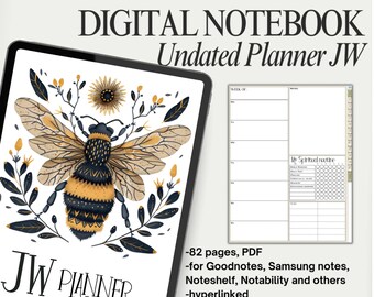 Jw undated yearly Digital planner GoodNotes weekly monthly portrait mode notability planning, iPad hyperlinked, planning