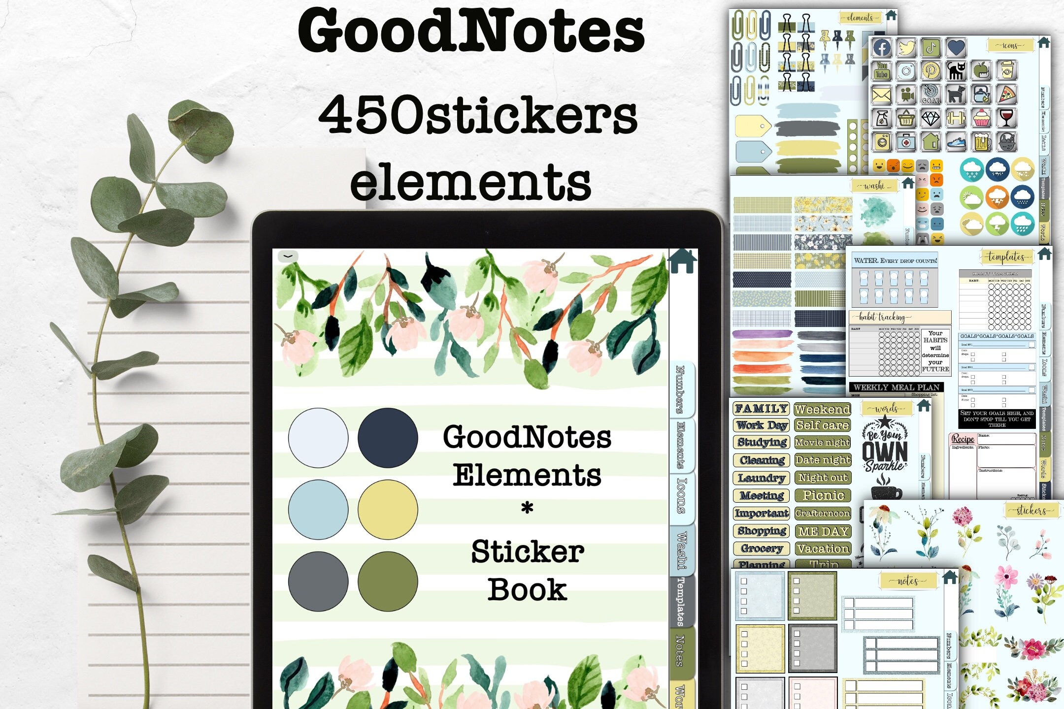 Digital Goodnotes Elements Functional Stickers for Planner and Notebook ...