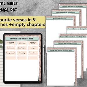 Pode incluir: Um di&aacute;rio digital da B&iacute;blia em PDF com nove temas para escrever seus vers&iacute;culos b&iacute;blicos favoritos. Os temas incluem: Incentivar os outros, Qualidades de Jesus, Sobre o futuro, Princ&iacute;pios b&iacute;blicos, Qualidades de Jeov&aacute;, Exemplos, Para minha personalidade, Para o minist&eacute;rio e Perguntas/Respostas.