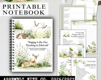 Assembly Printable Notebook 2026–2027, Happy Is the One Trusting In Jehovah, Circuit Overseer Journal, DIY Printable Stationery