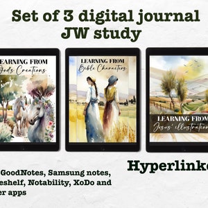Ensemble JW : animaux d'étude, personnages, journal d'illustrations de Jésus, cahier numérique Jéhovah's GoodNotes livre d'étude pour enfants, pour une étude personnelle.