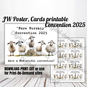 JW Convention 2025-kaart, met schapenkaartspeld, cadeaulabel badgesticker, pure aanbidding kinderen visitekaartjes cadeau, rond bemoedigend