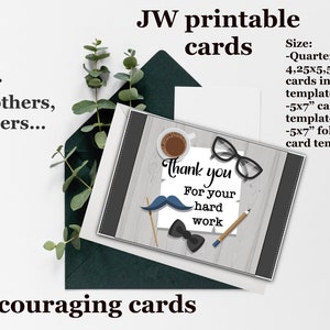 JW Card Pour les aînés carte de remerciement frères pionnier cadeau imprimable cravate veste cartes de sympathie Bible citation encouragement JW écriture numérique