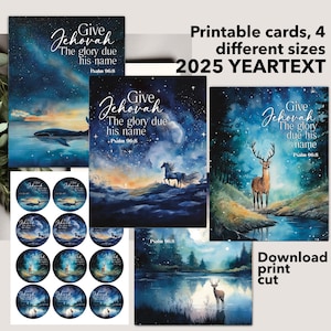 Affiche, stickers, carte JW pour l'année 2025. Cartes imprimables cercle cadeau texte année. Carte pour pionnier, ancien, encouragement JW