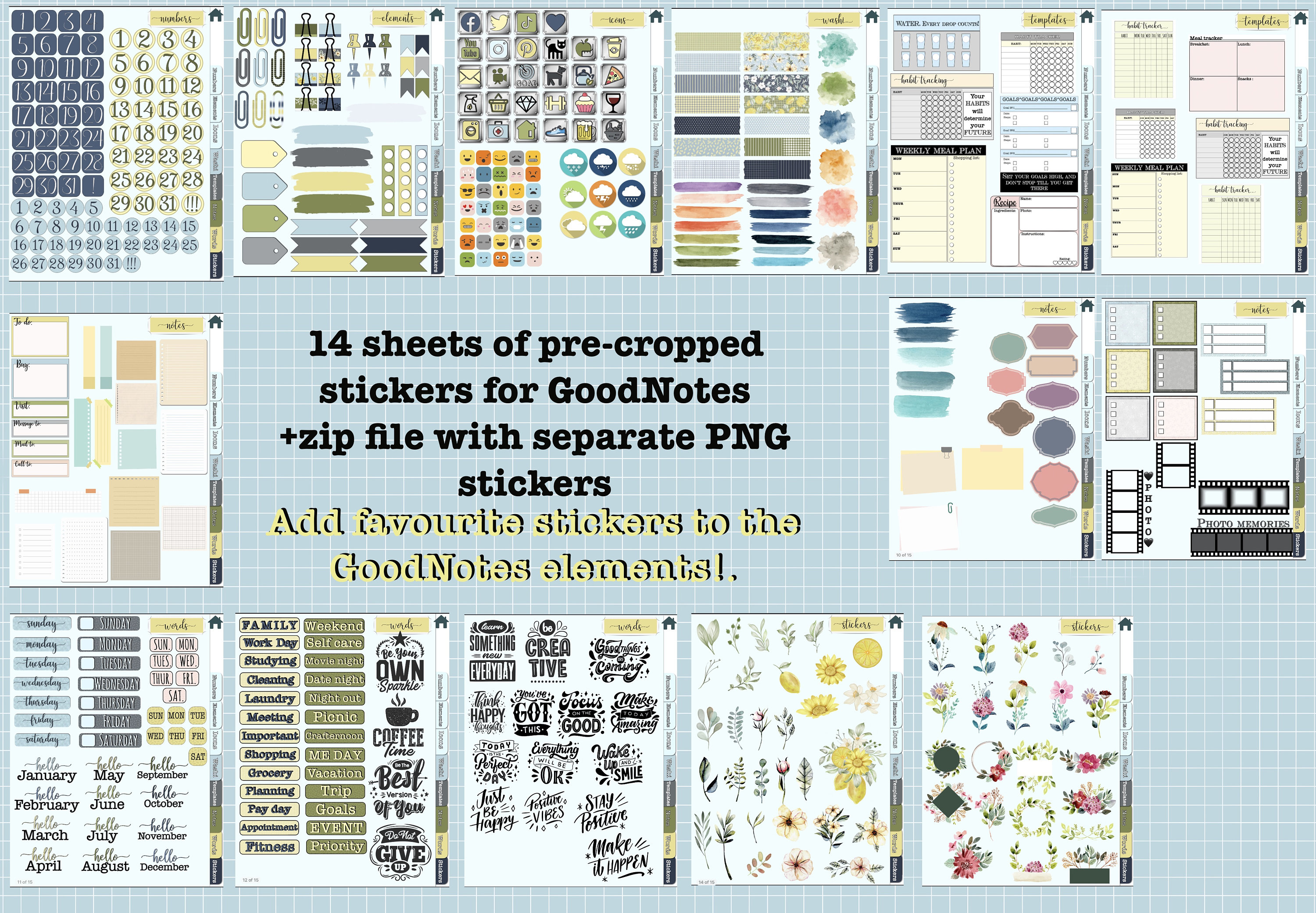 Digital GoodNotes Elements Functional stickers For planner and Etsy