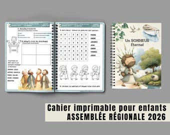 Convention printable French Un bonheur éternel, Kids Notebook workbook 2026. Eternal Happiness children stationary Jesus, worksheets