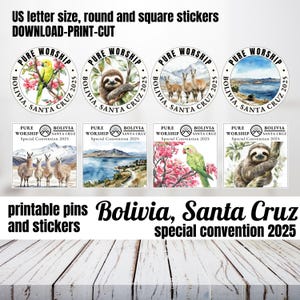 Pin de regalo de adoración pura de la convención especial de JW Bolivia 2025, calcomanía redonda de Santa Cruz, JW alentador, aliento de simpatía