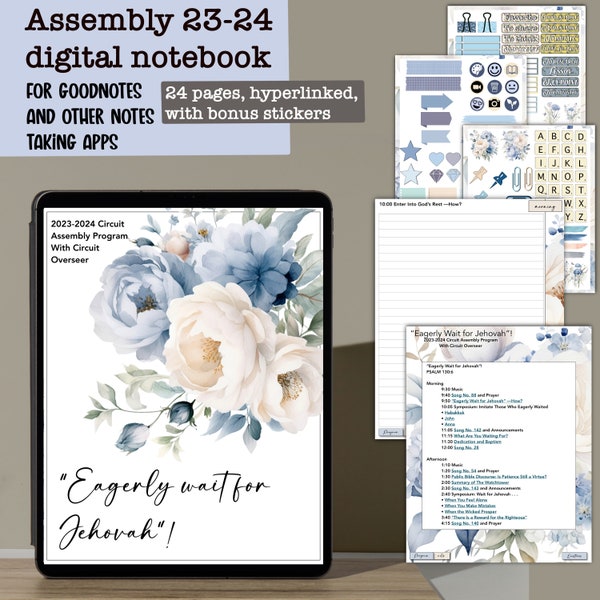 Digital notebook circuit assembly Eagerly Wait for Jehovah, GoodNotes JW, meetings notes, convention journal, assembly 2023 2024