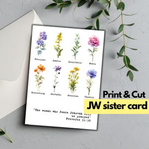Carte florale JW soeur aînés femme ami proverbes pionnier cadeau cartes de sympathie imprimables citation biblique encouragement écriture numérique JW