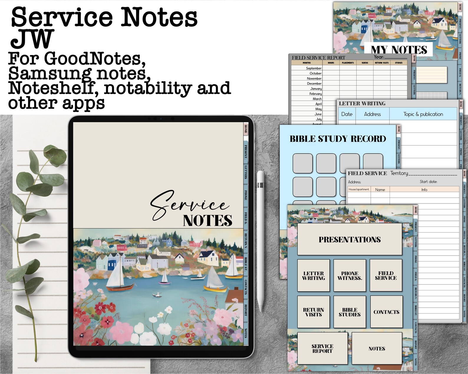JW Service Notes for Goodnotes, Return Visits, Bible Study ...