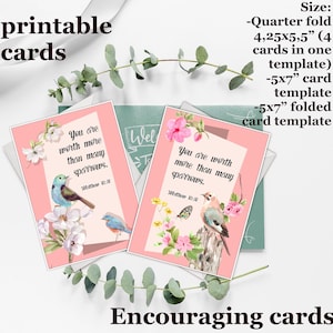 Worth more than sparrow encouraging card with Bible verse, printable, gift for pioneer, friend