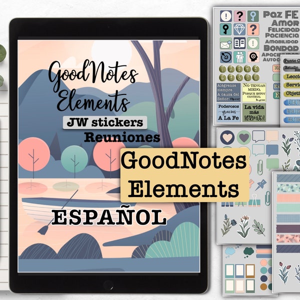 Spanish Español  Digital Elements for GoodNotes JW meetings notebook, sticker book, PNG stickers. for iPad planner