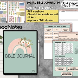 Quaderno di lettura della Bibbia quotidiana JW per GoodNotes, pdf iPad con collegamento ipertestuale, con adesivi notabilità Noteshelf