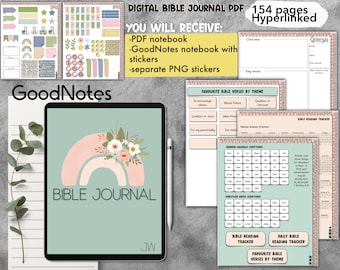 JW Daily Bible reading notebook journal  for GoodNotes, pdf iPad hyperlinked, with stickers notability Noteshelf