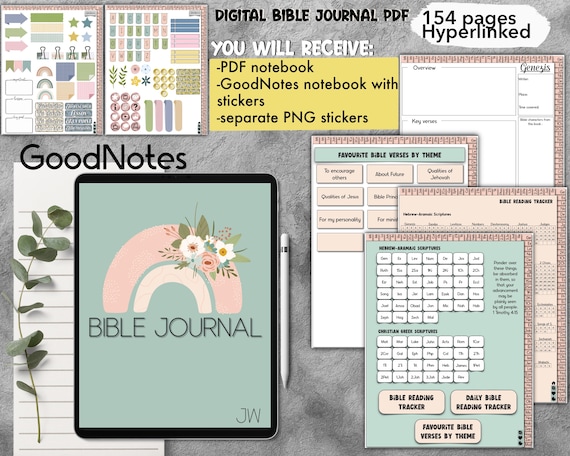 JW Daily Bible reading notebook journal  for GoodNotes, pdf iPad hyperlinked, with stickers notability Noteshelf