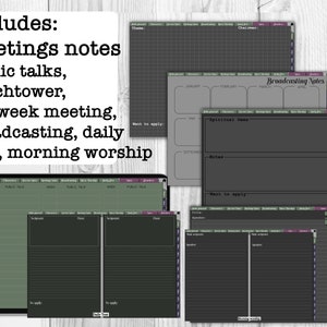 JW undated life planner dark for GoodNotes, January and September starting, meetings notes, Bible journal, service notes, planning on tablet image 8