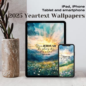 JW Jahrestext 2025 Wallpaper Bildschirmschoner, für iPhone iPad und Android. Gebe dem Herrn die Ehre, die seinem Namen gebührt. Psalm 96:8 Tablet und Smartphone