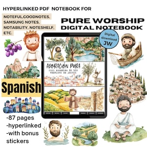 Spanish convention 2025 digital kids notebook, Pure Worship program Adoración Pura  Samsung notes PDF notebook, with stickers elements