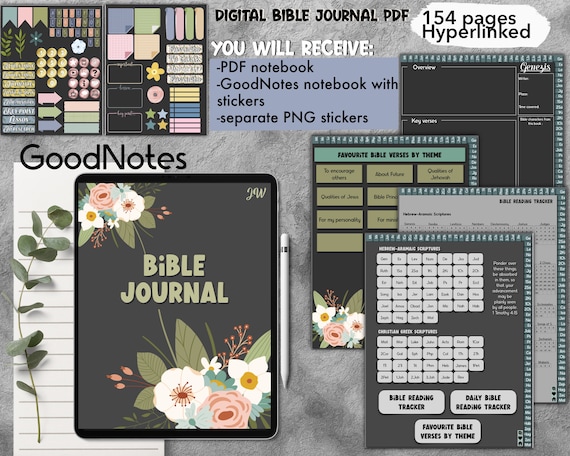 JW Daily Bible reading notebook journal  for GoodNotes, pdf iPad hyperlinked, with stickers notability Noteshelf