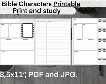 Bible characters study printable sheets, journal for studying stationary to print