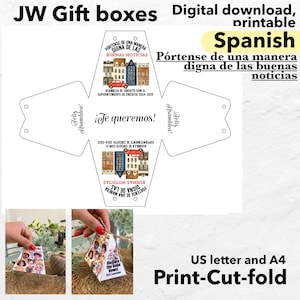 JWスペイン語大会2024 2025ギフトボックス印刷可能、ギフトバッグ良いニュースにふさわしい行動をしてください、JWプレゼントギフト、スペイン語の励まし
