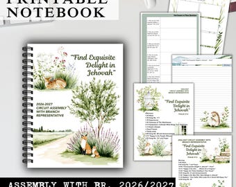 Assembly Printable Notebook 2026–2027, Find Exquisite Delight in Jehovah, Branch Representative Journal, DIY Printable Stationery