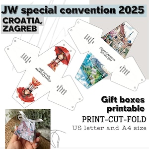 JW Special Convention 2025 afdrukbare geschenkdoos, Kroatië, Zagreb-cadeauzakje, pure aanbidding JW aanwezig, digitale download bemoedigend afdrukbaar