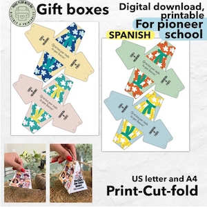 Boîte-cadeau espagnole de soeurs d'école pionnières imprimable, cadeau de soeur de sac cadeau, téléchargement numérique encourageant l'impression