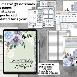 JW notebook undated for one year for GoodNotes, meetings, convention, co visit, pdf iPad hyperlinked, with stickers notability