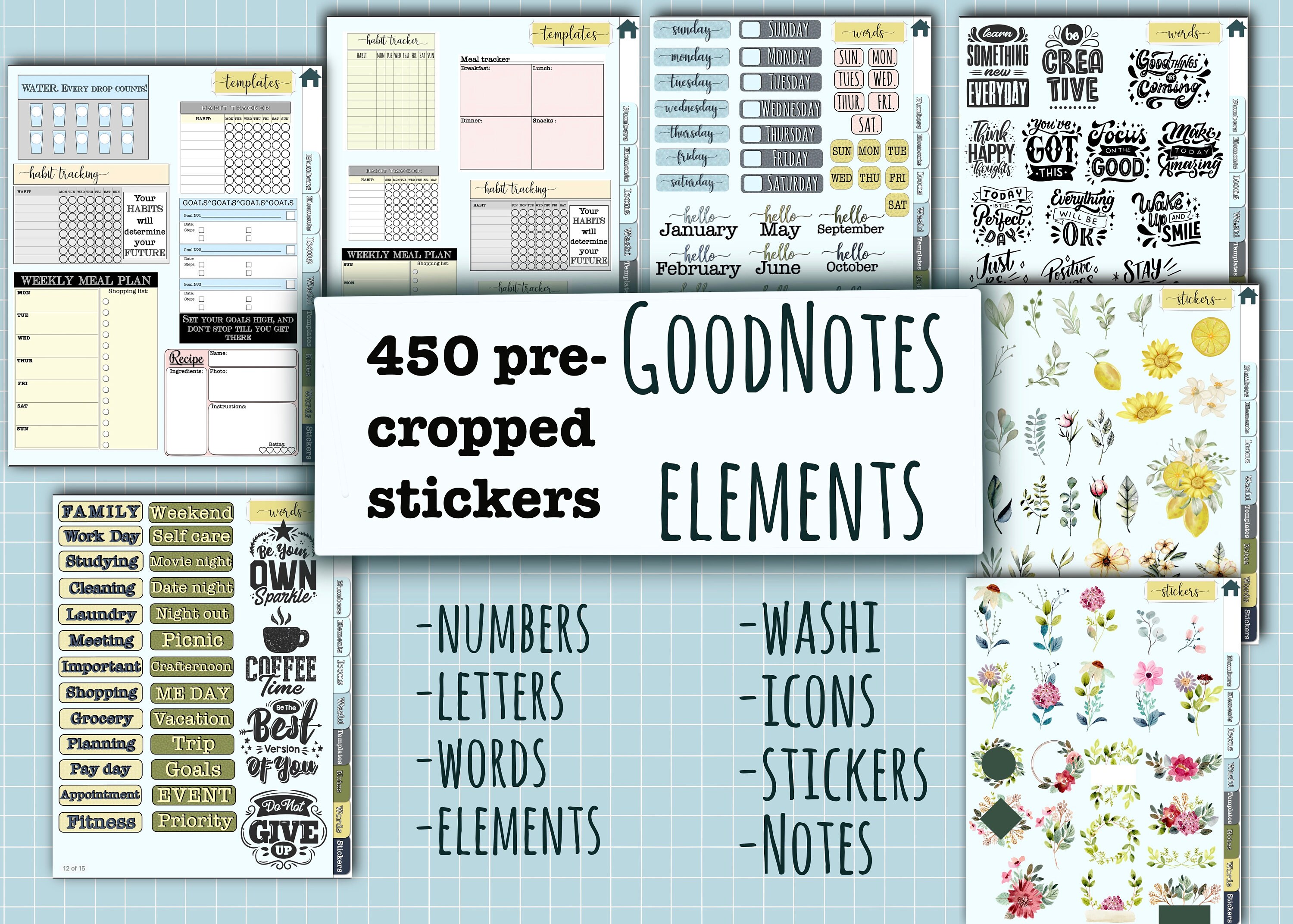 Digital Goodnotes Elements Functional Stickers for Planner and Notebook ...
