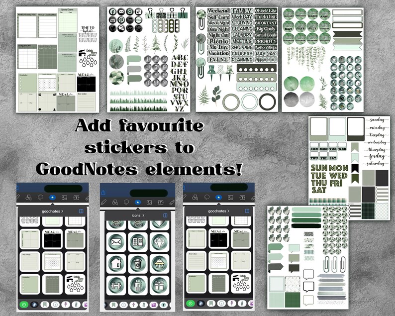 Goodnotes Stickers Digital Elements and Bonus Green Functional - Etsy