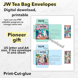 JW ティーバッグ封筒 開拓者長老へのギフト 印刷可能、JW 姉妹長老へのギフト ティーバッグ ラッパー ギフト、デジタル ダウンロード 励まし 印刷可能