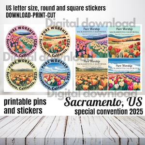 Convención especial de JW Sacramento 2025, pin de adoración pura de California, EE. UU., calcomanía redonda, JW alentador, estímulo de simpatía