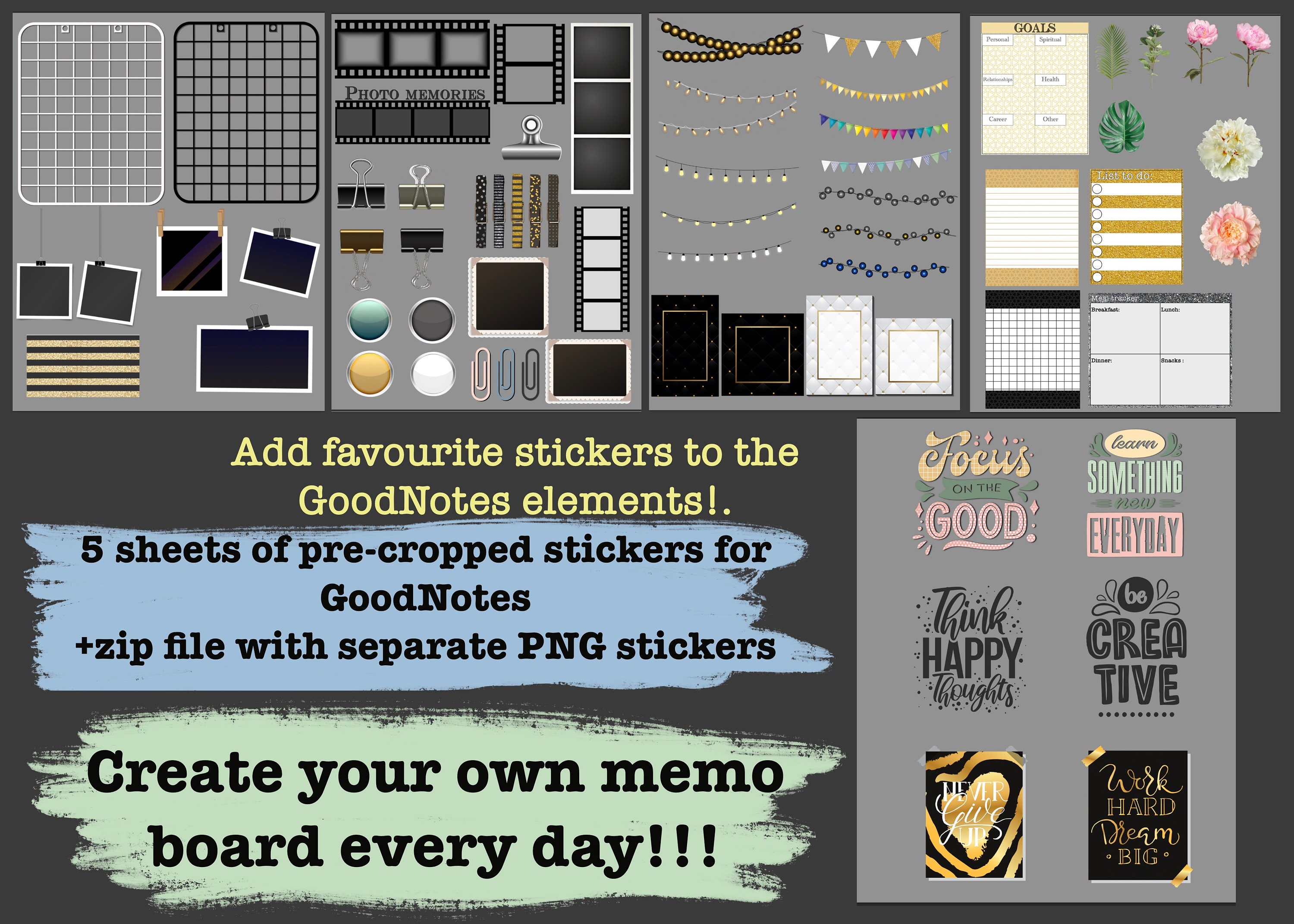 Digital Goodnotes Elements Daily Inspiration Board Functional Etsy