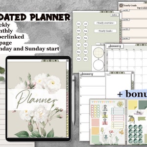 GoodNotes Undated yearly Digital planner weekly monthly portrait mode notability planning, iPad hyperlinked, planning tablet with stickers