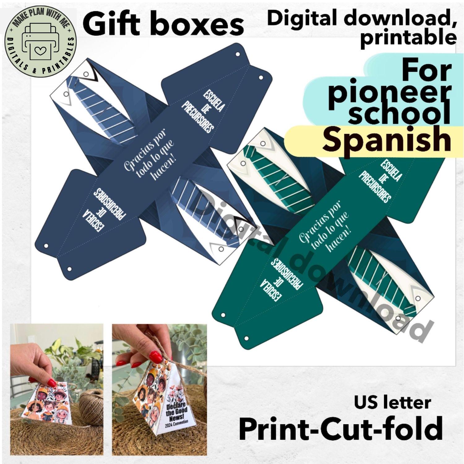 Spanish pioneer school brother gift box printable, gift bag elders pioneers present gift, digital download encouraging printable