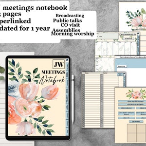 Digitaal notitieboekje JW, ongedateerde minimalistische GoodNotes, Samsung-notities, vergaderingen, conventie, co-bezoek, pdf iPad hyperlink, notability