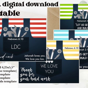 Carte JW LDC imprimable, cadeau, carte de construction Kingdom Hall, aîné pionnier JW encourageant la carte de remerciement. Cadeau fixe