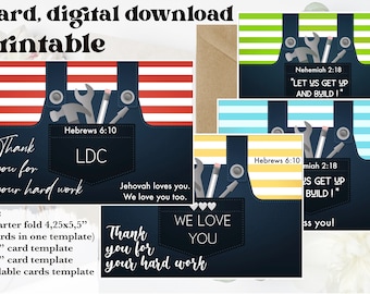LDC card printable,  gift, Kingdom Hall construction card, pioneer elder encouraging thank you card. Stationary gift