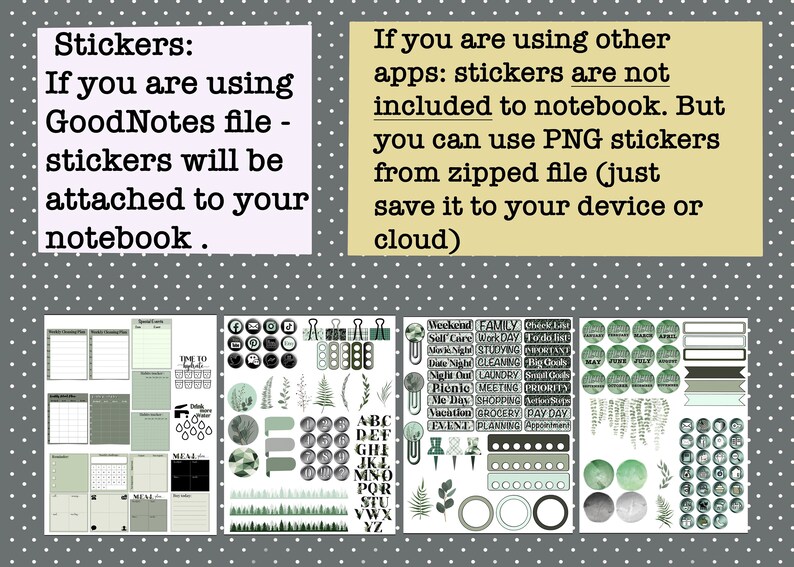 Goodnotes Stickers Digital Elements and Bonus Green Functional - Etsy