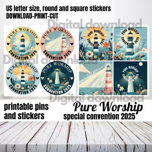 JW-conventie 2025-kaart, afdrukbare sticker cadeauspeld, sticker, pure aanbidding kinderen visitekaartjes cadeau, rond bemoedigend