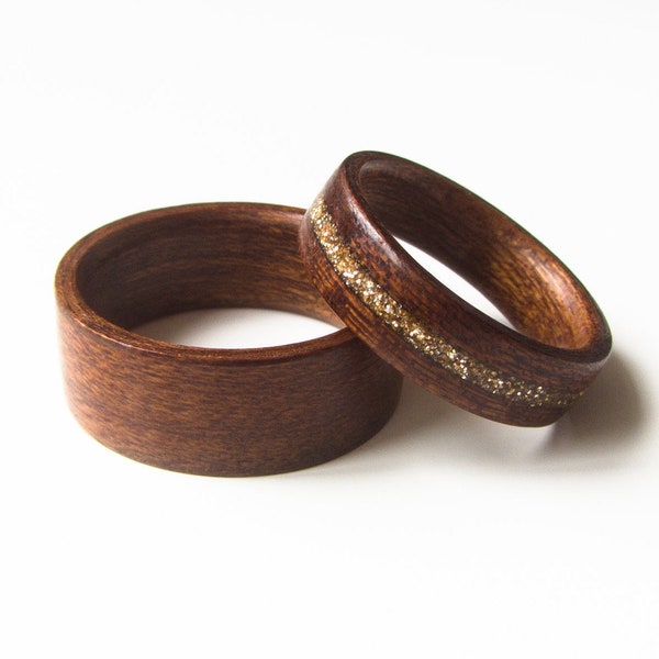 2 pcs, wedding rings set, wood engagement ring, bentwood ring, inlay with metal shavings, 5 years of wedding, wedding sets, his & hers rings
