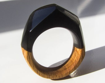 black resin ring, black ring, resin ring, wooden ring, epoxy resin, woman ring, womens wood ring, wood resin jewelry, ring, wood ring women