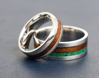 Set di fedi nuziali con intarsi in malachite - Lui e Lei