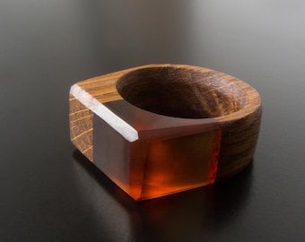 Handmade Wood Resin Ring: Unique Mens Jewelry