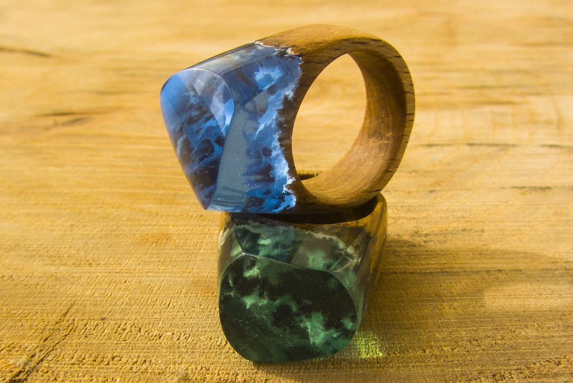 Resin ring Epoxy Resin Wood resin ring Wood ring women Etsy