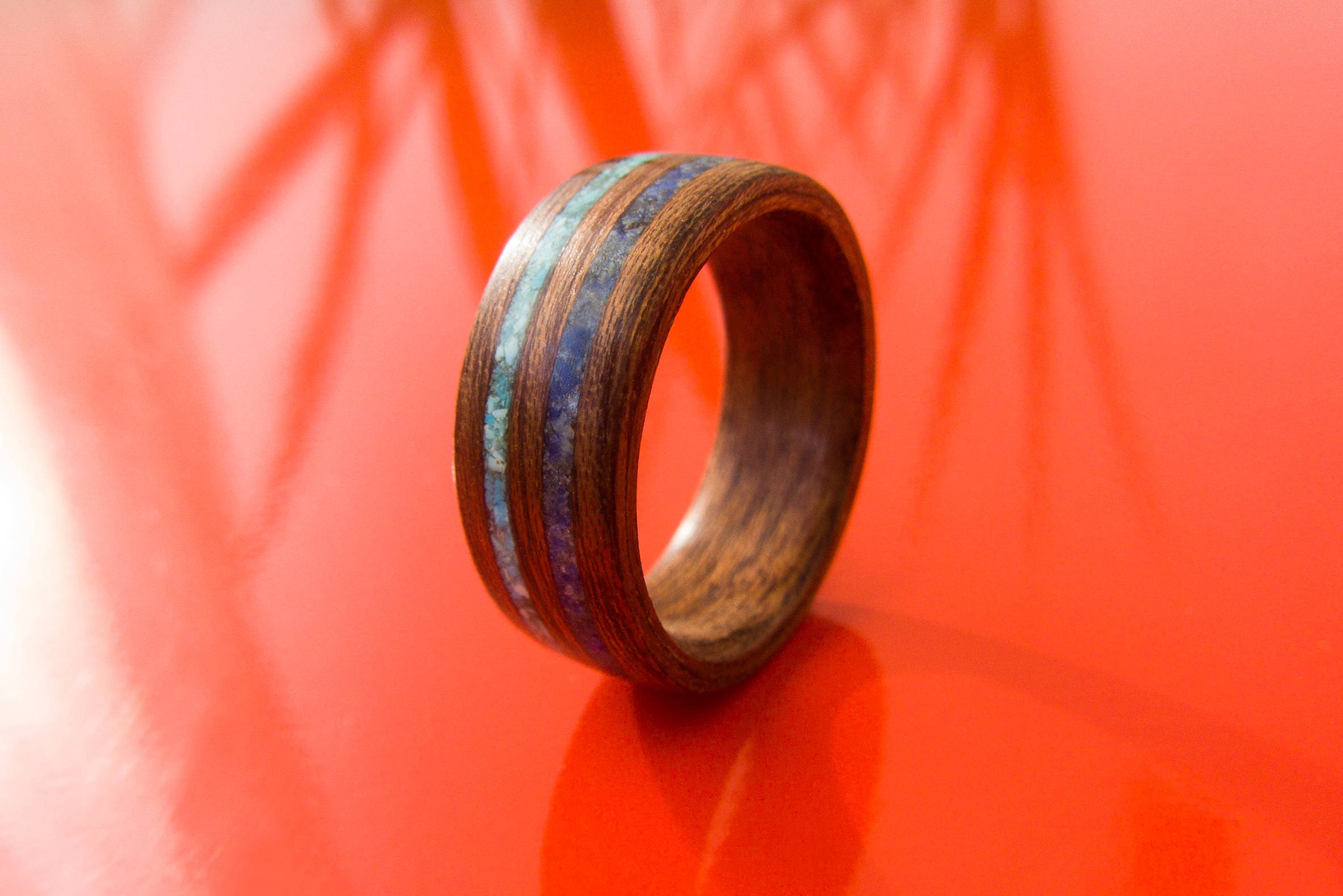 Wood Engagement Ringwomens Wood Ring Turquoise and Lapis Etsy