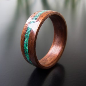 Wood Ring, Red wood, Malachite ring inlay, wood engagement ring, Bentwood ring, wood engagement ring, Christmas present,Exclusive Ring,gift