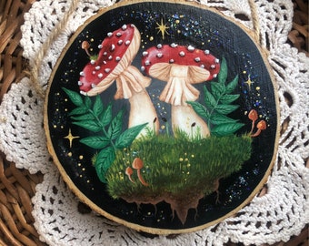 Enchanted Fly Agaric Fungi Woodland Acrylic Painting Wall Art