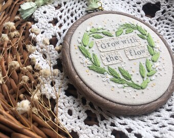 Grow With The Flow Heart Wreath  Embroidery Art